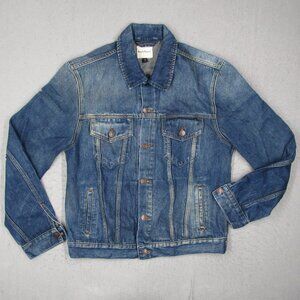 Deus Ex Machina Jacket Mens Medium Blue Ronald Denim Button Up Trucker Moto